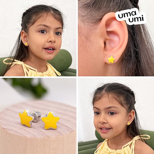 925 Sterling Silver Star Yellow Stud Earrings for Girls Hypoallergenic Safety Screw Back Rhodium Plated - Star Yellow Gifts Earrings for Baby Toddlers Little Teens Kids Jewelry3