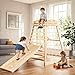KizzParnrr Indoor Jungle Gym, Wooden Indoor Playground, (7 in 1) Toddler Climbing Toys, Gym with Slide, Climbing Net, Swing, Gymnastics Ring