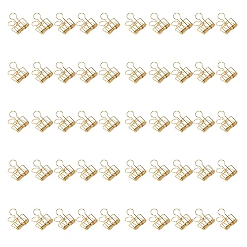 50 Stück Drahtbinder-Clips aus Metall, 32 mm, hohl, Schreibwaren, Dokumente, Tickets, Schwanzklammern für Büro, Zuhause, Schule, Geschäftsbedarf (Gold) Cover