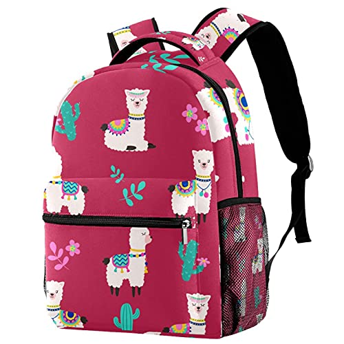 Sac à dos en alpaga rouge avec porte-bouteille pour enfants