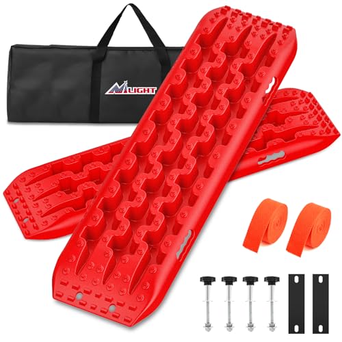 Image of Nilight Recovery Off-road Traction Boards Emergency Tire Mats For 4WD 4X4 Mud Sand Snow with 2PCS Mounting kit Zipper Bag 2 leashes (Red)