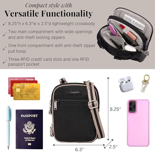 Image of Baggallini Securtex Anti-theft Mini Everything Crossbody Bag, 6.3 inchx8.25 inch Rfid, Locking Zippers & Cut-resistant Strap