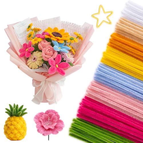 Image of Peryiter 500 Pieces Pipe Cleaners Chenille Stems for Flowers Craft Supplies Bulk Fluffy Fuzzy Sticks for DIY Art Projects Creative Gift Wrapping Party Decorations(Dopamine Color,12 Inch)
