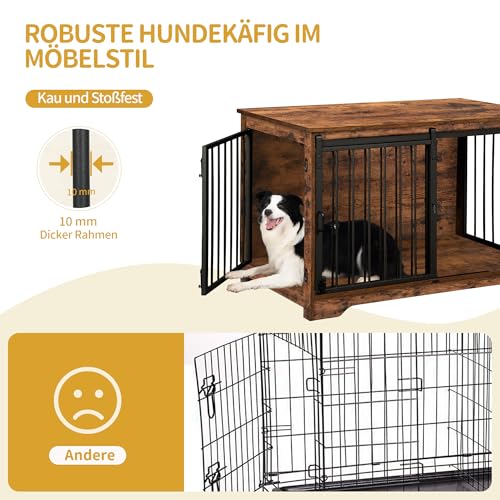 Hzuaneri Hundekäfig Möbel, 100cm hundebox für zuhause, Schiebetüren, 2 Tür, Moderne hundebox Holz Indoor für kleine/mittlere/große Hunde, Hundekäfig für Zuhause, 100 x 60 x 68 cm, Vintagebraun