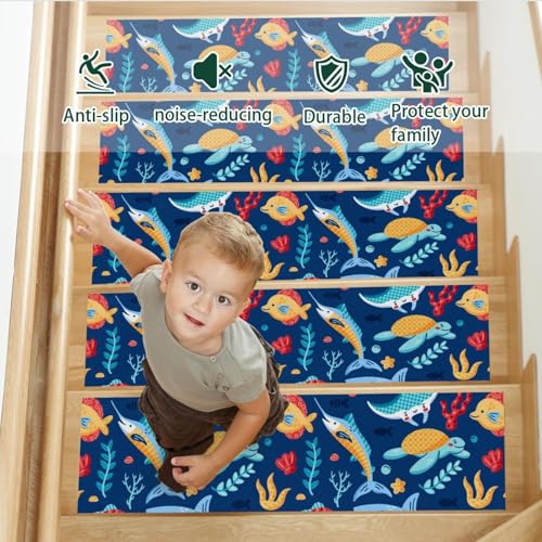 Alfombras de escalera con diseño marino que evitan resbalones de perros 5