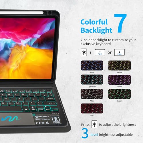 Image of Keyboard Case for iPad A16 11th Gen 2025 & 10th Gen 2022 (A3354, A3355, A3356, A2696, A2757, A2777) Folio Cover with Bluetooth Keyboard, Trackpad, Backlit, 360 Viewing Angle, Pencil Holder