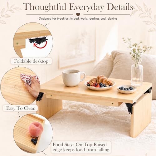 Image of Ripeng 40.2 x 11.8 x 7.9 Inch Extra Large Bed Table Tray for Two with Folding Legs, One Piece, Foldable Dual Use Bamboo Couple Bed Serving Tray for Eating, Working, Laptop, TV, Desk, Coffee Tea Snack