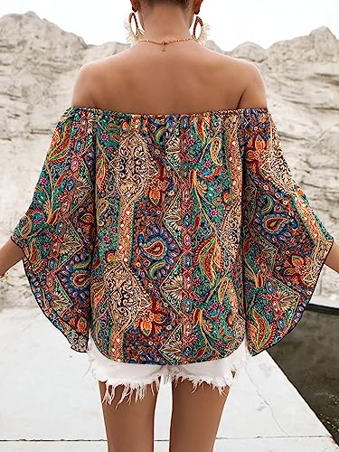 Floerns Women's Boho Off Shoulder 3/4 Bell Sleeve Summer Blouse Top2