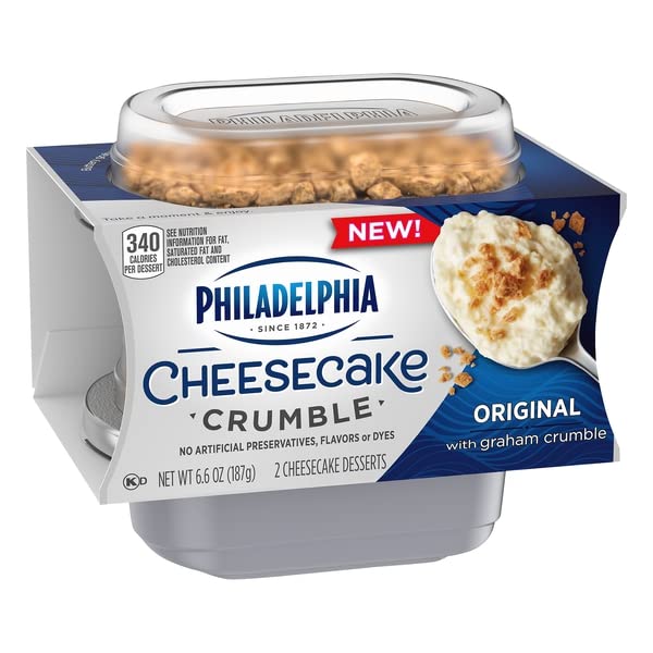 Philadelphia Cheesecake Crumble Dessert, 2 Pack, for Easy Desserts and On-the-Go Snacking, Original, No Artificial Preservatives, Flavors or Dyes, 6.6 oz