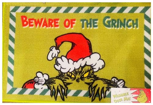 Divas World Beware of Grinch Washable Welcome Doormat: Festive Xmas Home Decor Non-Skid Floor Mat 40x60cm