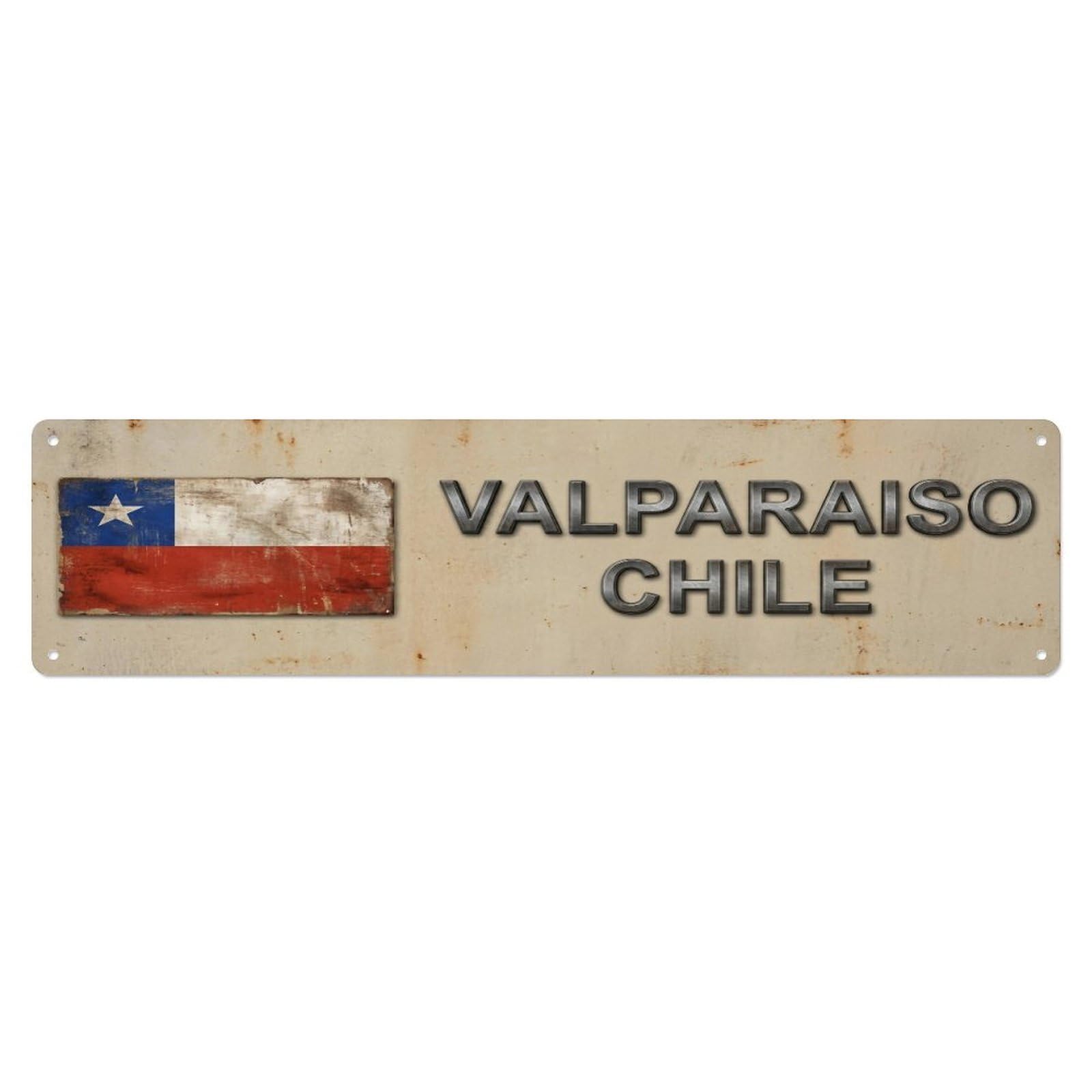 Tgrcjimh Style Metal Tin Sign Vintage Valparaiso Chile Flag Decor Rustic Travel