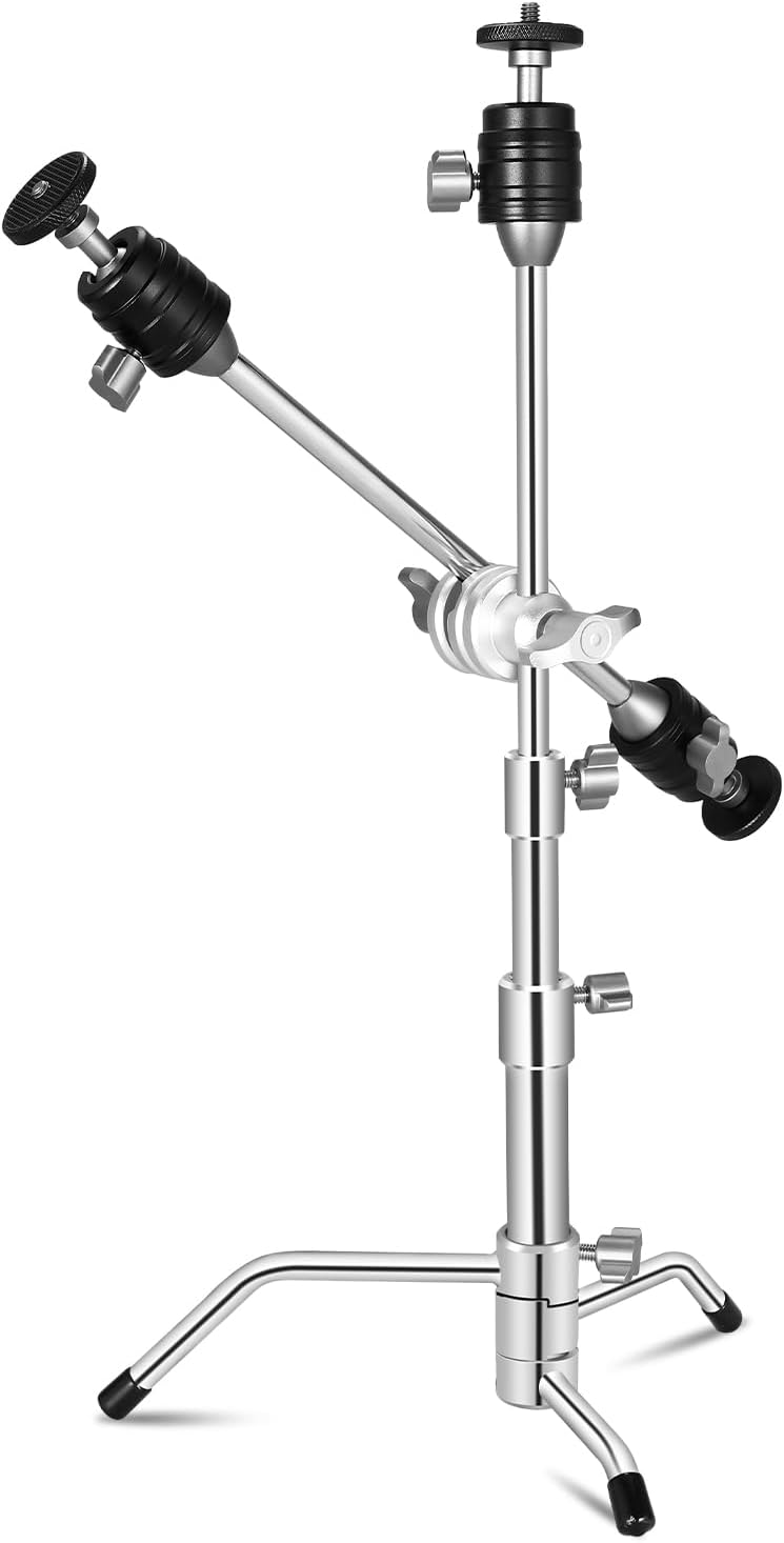 Sponsored Ad - 20" Mini Pocket C Stand, All-Metal Adjustable Small 20.8" C-Stand Short Tripod Stand with 13" Boom Arm Grip Head, 3 Ball Head, Sliding Leg for camera, smartphone, light, mic photography - Silver