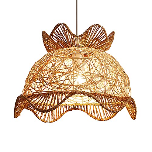 Lustre de ferme tropical en corde de chanvre et rotin avec luminaires LED pour bar