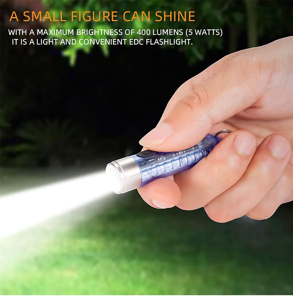 ALONEFIRE S11 Small Powerful Mini Keychain LED Flashlight Tactical Portable Bright Pen Torch SST20 LED USB Rechargeable IP65 Waterproof Multi Function for Emergency with Built-in Battery(Blue)
