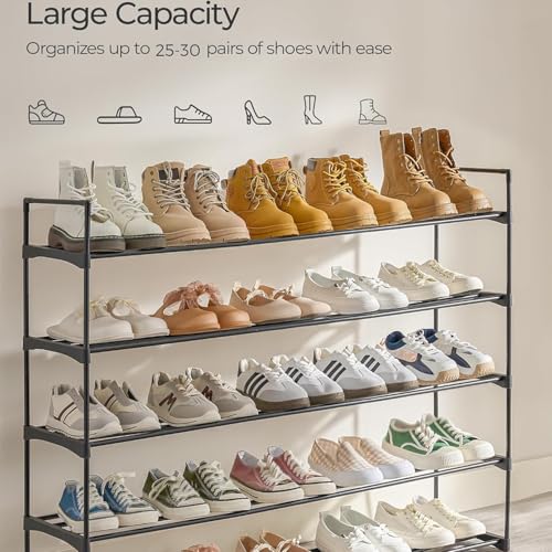 Image of Lukzer 5 Tier Large Metal Shoe Rack | Space-Saving Footwear Organizer for Entryway, Living Room | Ideal for Shoes, Boots, Slippers & Sneakers | Durable Storage Solution (Black /90 x 88.5 x 29.5 cm)