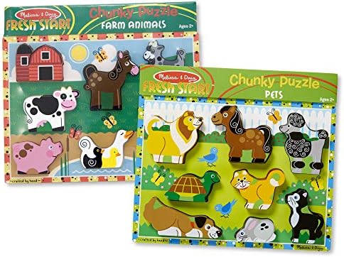 Melissa & Doug Wooden Chunky Puzzles Set - Farm and Pets - Wooden Puzzles for Toddlers, Animal Puzzles For Kids Ages 2+