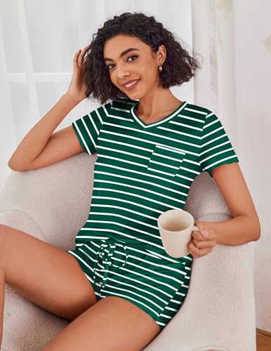 Image of Ekouaer Womens Pajama Sets Short Sleeve Pajamas for Women Sets Soft Lounge Sets Casual V Neck Sleepwear PJS