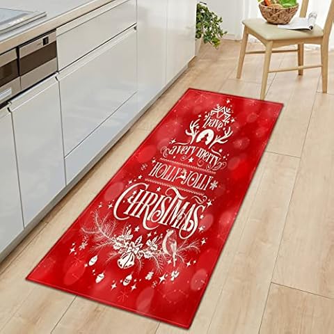 Bullpiano Christmas Area Rug Room Rugs Santa Snowmen Reindeer Floor Mat Christmas Decoration Indoor Red Soft Flannel Carpet Runner Area Rug Xmas Decor for Home Living Room Bedroom Dorm 71x24 Inch Cover