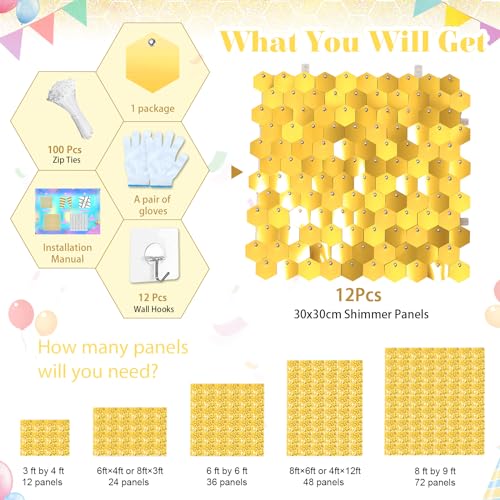 Image of Gold Shimmer Wall Panel 3x4ft Sequin Photo Backdrop Glitter Background for Graduation Wedding Bridal Shower Birthday Party Sparkly Disco Decoration