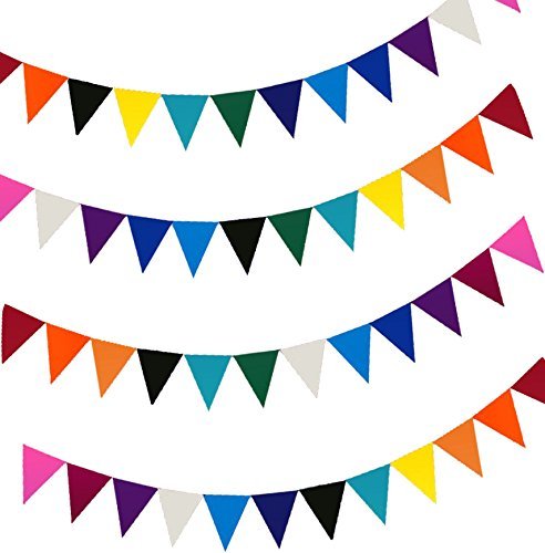 48 Banderas Coloridas del Empavesado con 30 Metros de Cadena,10 Colores Paño de Fieltro Decoraciones del Partido Empavesado, Triángulo Banner Cuerda Colgando Decoración para Boda Cumpleaños