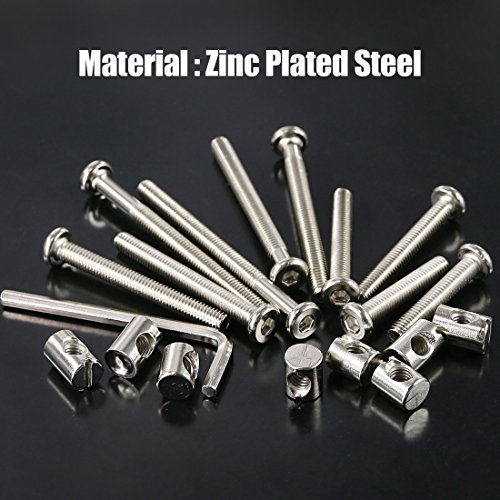Swpeet 100Pcs Vis pour le matériel de literie, plaquées M6 × 40/50/60/70/80mm Vis de tête de socket Hex et noix de barils avec 1 x Clé Allen parfaite pour les meubles, les bottes et le lit bébé