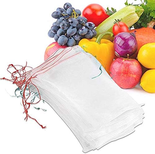 METCRY white drawstring netting bags for fruit and garden plants