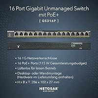 NETGEAR 16-Port Gigabit Ethernet Unmanaged Essentials PoE+ Switch (GS316P): Mit 16 x PoE+ bei 115 W, Desktop- oder Wandbefestigung – Ansicht 2