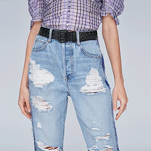 Studded Women Belt for Jeans， Double Gromment Goth Women Belt, 1.3in Wide2