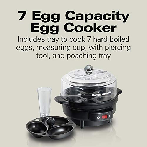Hamilton Beach Electric Hard Boiled Egg Cooker, 3-In-1: Boiled Egg Cooker, Poacher & Omelet Maker, Can Hold 7 Eggs, Black With Silver Knob (25500) #TOP1