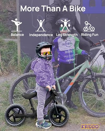 Image of KRIDDO Balance Bike 2 Year Old, Toddler Bike w Customize Plate | Matte, 2 Year Old Boy Girl Birthday Gift, 3 Sets of Stickers Included, Steady Balancing, Toy for 2-3 Boys Girls