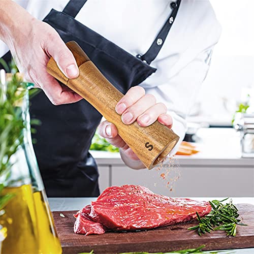 Salz und Pfeffermühle, 2 set Gewürzmühle aus Akazienholz, 8 Zoll Groβ pfeffermühle keramikmahlwerk mit Reinigungsbürste… - Image 6