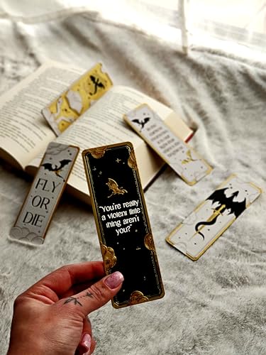 Image of Set of 5 Fantasy Dragon Bookmarks - for Dragon Rider & Fantasy Romance Readers | Aesthetic Quote Bookmarks for Books, Journals & Gifts | Washable | Durable Bioplastic