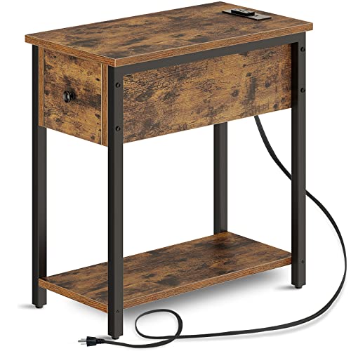 Rolanstar End Table, Sturdy Side Table With Charging Station, 2 Usb Ports, Drawer, Shelf And Large Storage, Narrow Bedside Table For Sofa, Living Room (Rustic Brown) #TOP6