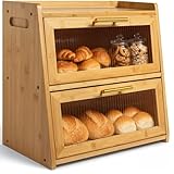 Gennua Kitchen Extra Large Bamboo Bread Box for Kitchen Countertop, Dual-Layer Breadbox Provides Double the Bread Storage Space, Holds Multiple Loaves, Durable & Beautiful with Frosted Acrylic Panels