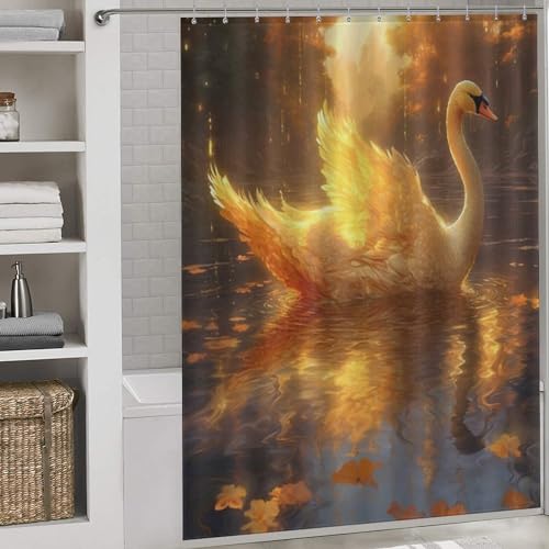 Rideau de douche cygne imperméable en polyester lavable 168x183cm - 2