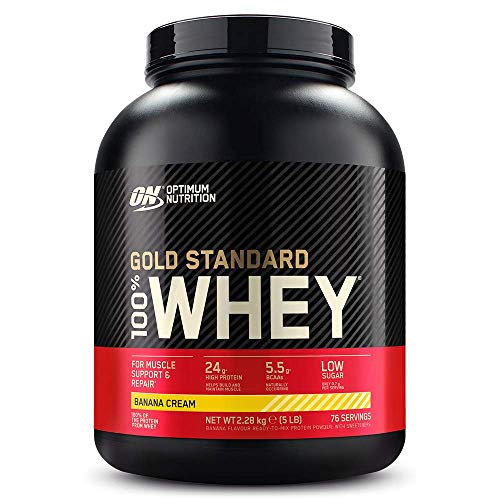 Optimum Nutrition ON Gold Standard 100% Whey Prote�na en Polvo, Glutamina y Amino�cidos Naturales, BCAA, Crema de Pl�tano, 76 Porciones, 2.28kg, Embalaje Puede Variar