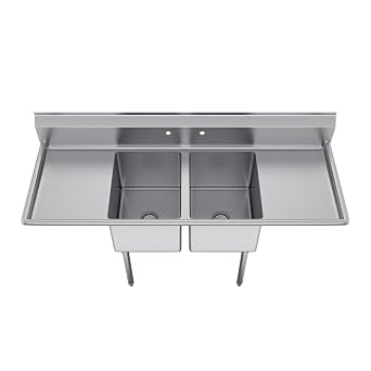 Elkay Dependabilt Stainless Steel 70 x 25-13/16 x 43-3/4 18 Gauge Two Compartment Sink w/ 18 Left and Right Drainboards and Stainless Steel Legs