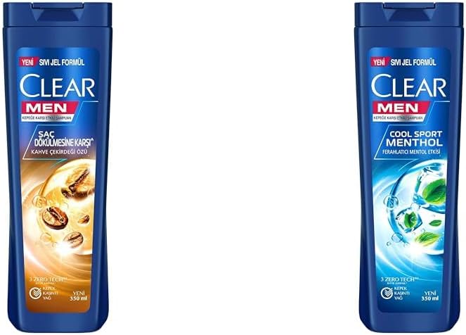 Clear Men Kepeğe Karşı Etkili Şampuan Saç Dökülmesine Karşı Kahve Çekirdeği Özü 350 ml(1) Clear Men Kepeğe Karşı Etkili Şampuan Cool Sport Menthol Ferahlatıcı Mentol Etkisi 350 ml(2)