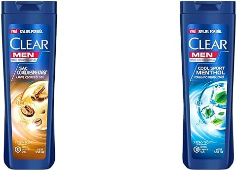 Clear Men Kepeğe Karşı Etkili Şampuan Saç Dökülmesine Karşı Kahve Çekirdeği Özü 350 ml(1) Clear Men Kepeğe Karşı Etkili Şampuan Cool Sport Menthol Ferahlatıcı Mentol Etkisi 350 ml(2)