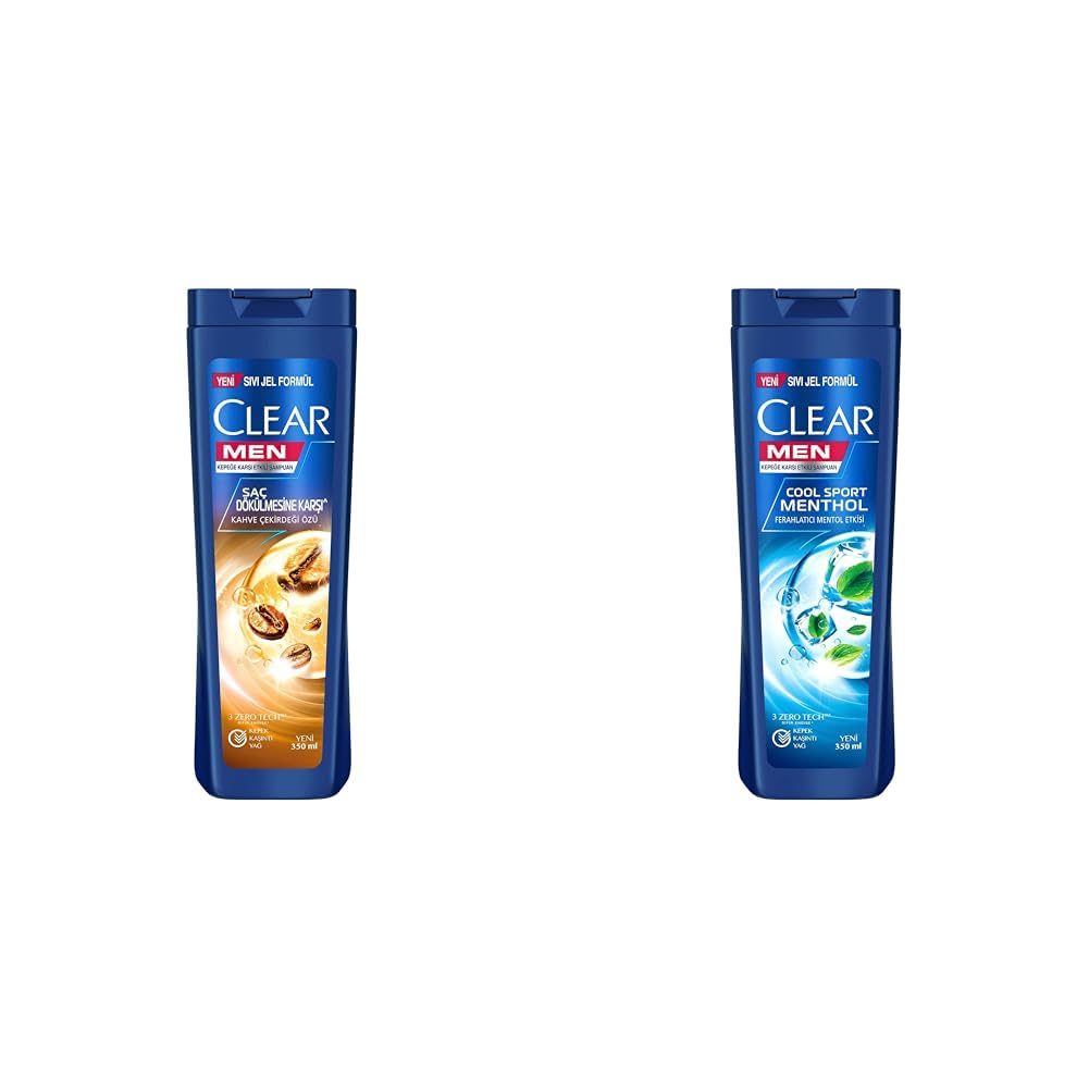 Clear Men Kepeğe Karşı Etkili Şampuan Saç Dökülmesine Karşı Kahve Çekirdeği Özü 350 ml(1) Clear Men Kepeğe Karşı Etkili Şampuan Cool Sport Menthol Ferahlatıcı Mentol Etkisi 350 ml(2)