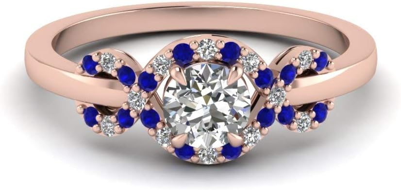 Choose Your Gemstone Infinity Halo Round Diamond CZ Ring Rose Gold Plated Round Shape Halo Engagement Rings Everyday Jewelry Wedding Jewelry Handmade Gifts for Wife US Size 4 to 12