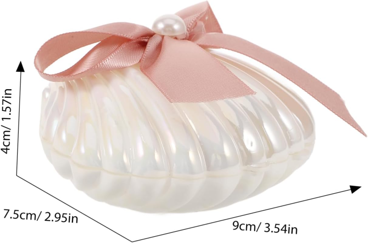 Amosfun 30pcs Seashell Candy Boxes Elegant Plastic Wedding Candy Containers with Ribbons for Birthday Party Favors Unique Shell Design for Special Occasions and
