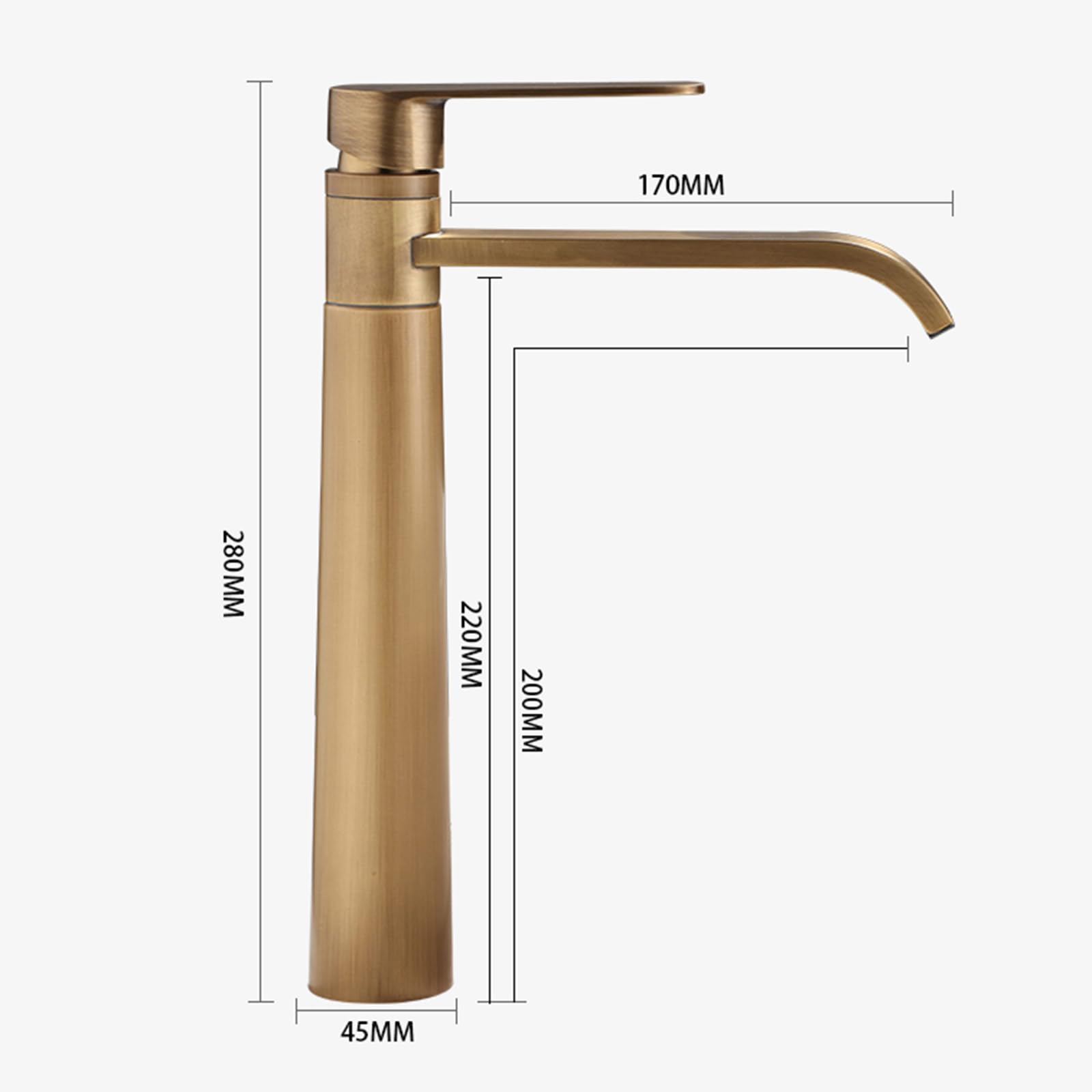 Waschtischarmatur Hoch Wasserfall 360° Schwenkbar Wasserhahn Bad Antik Messing Einhebel Mischbatterie Einzelloch