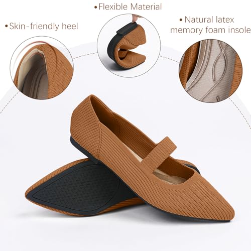 Image of TINGRISE Women's Flats Shoes Pointed Toe Knit Washable Ballet Comfortable Dressy Mary Jane Flat
