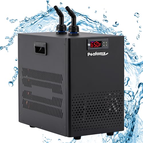 Poafamx Aquarium Chiller 26gal Aquarium Cooler 1/13 HP Fish Tank Chiller Hydroponic Water Chiller with Quiet Refrigeration Compressor for Saltwater Freshwater Axolotl Coral Jellyfish