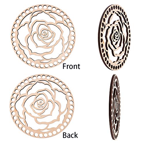 Image of GORGECRAFT Wooden Embroidery Floss Organizer Cross Stitch Thread Holder Storage Tool Floral Rose Round Thread Needlework Sorter Sewing Crafts for DIY Knitting Crochet Bag Bottom Flat Round with Flower