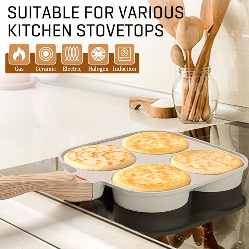 Image of MyLifeUNIT Egg Frying Pan, 4-Cup Egg Pan Nonstick, Fried Egg Pan Skillet for Breakfast, Pancake, Hamburger, Sandwiches, Suitable for Gas Stove & Induction Cookware(White)