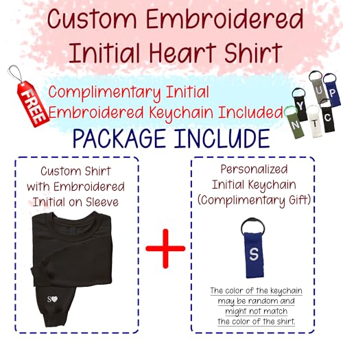 GODMERCH Custom Embroidered Initial Heart Sweatshirt, Personalized Sweatshirt Initial On Sleeve Matching Valentines Christmas3