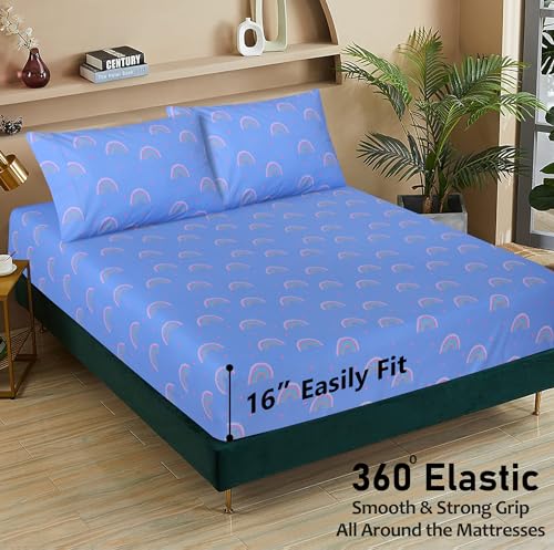 Image of RUVANTI 100% Cotton Percale Sheets Twin Size, Baby Rainbow | Crisp Cooling, Deep Pocket 16 inch, Soft Breathable & Durable, Hotel-Style, 3 Piece Set