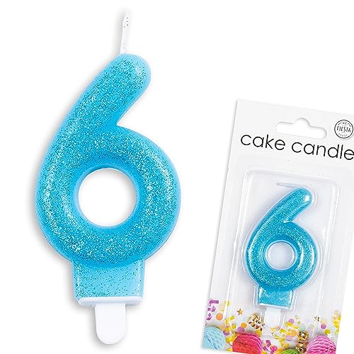 Carpeta Zahlenkerze von 0-9 in Blau mit Steckfuß | Zahlenkerze, ca. 9cm x 4,5cm groß | Babyblau Deko Geburtstag Geburtstagskerze Zahlen Kerze, Farbe: Blau, Größe: Zahl 6